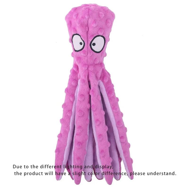 Soft Plush Octopus Dog Toy with Squeaker Non Stuffed Puppy Chew Toys for Teething Small Medium Dogs Interactive