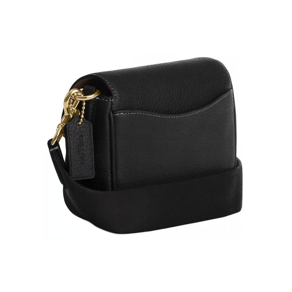 Coach Amelia 16 Borsa a Tracolla in Pelle con Patta e Tracolla Staccabile Monocolore Piccola da Donna Nera CP001-IMBLK