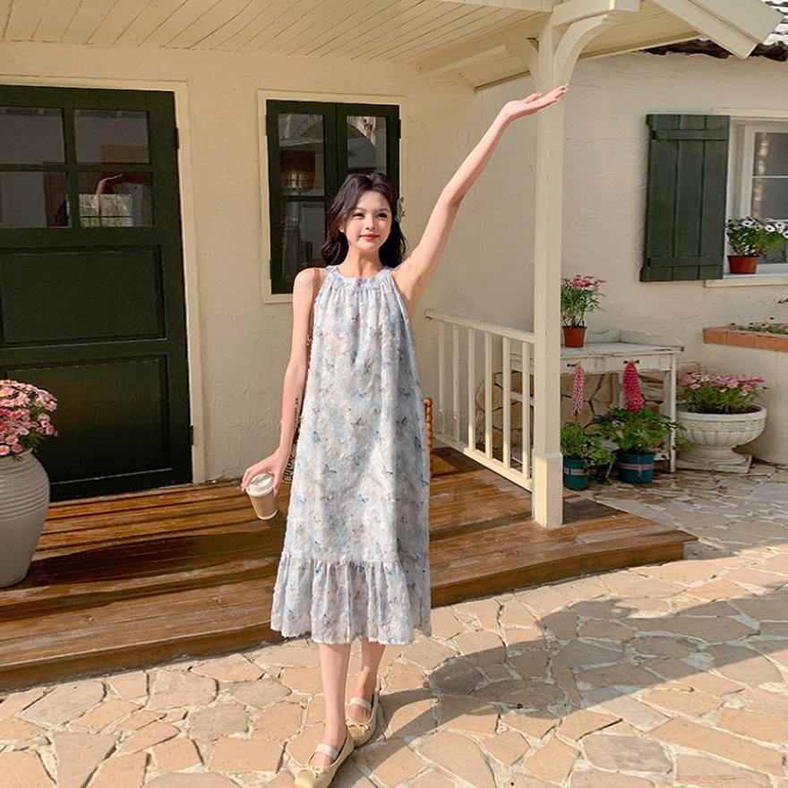 Design Butterfly Printing Sleeveless Neck Dress Summer New Temperament Dress