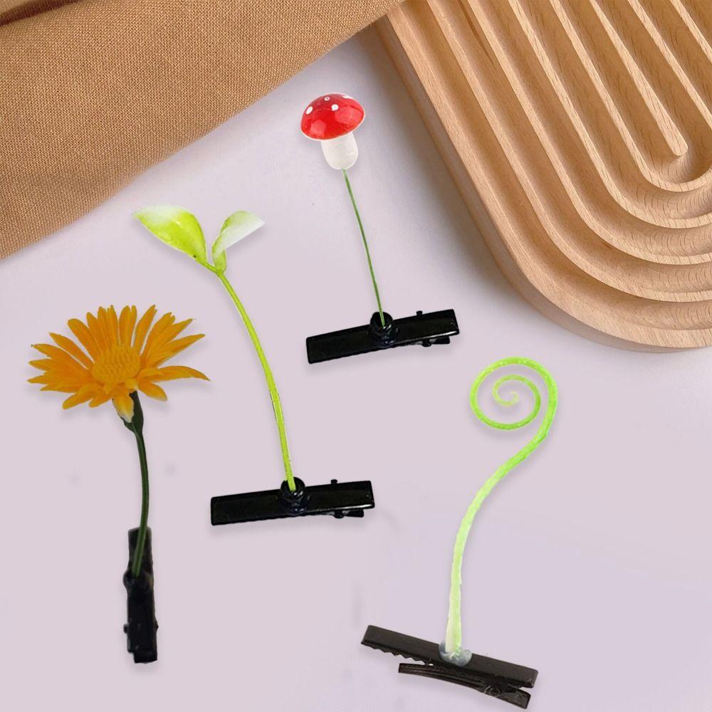 1Pair Cherry Bean Sprout Hair Clip Simulation Cartoon Duckbill Clips Flower Plant Hairpins Daily