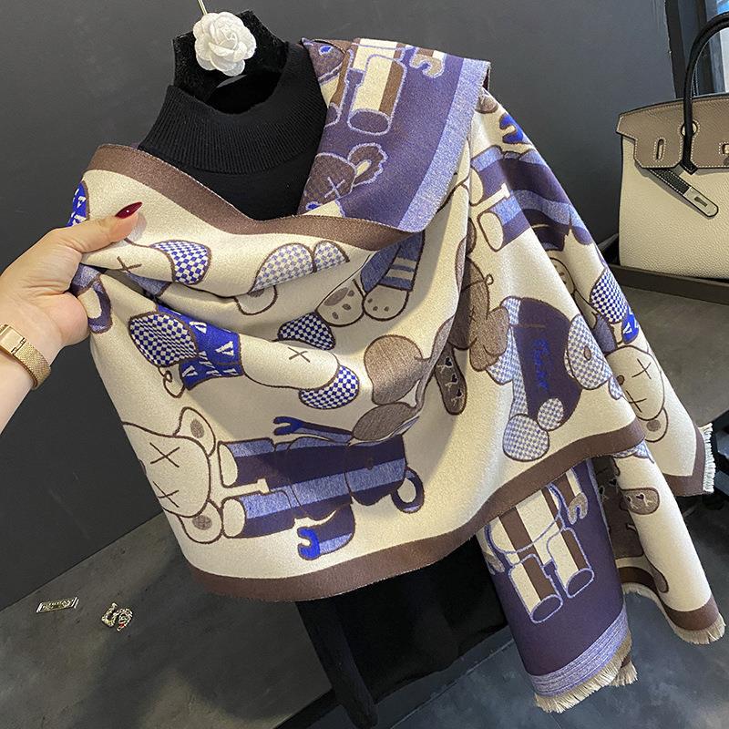 Sunflower Pattern Autumn and Winter New Imitation Cashmere Scarf for Women Warm and Thickened Versatile Long Shawl and Scarf