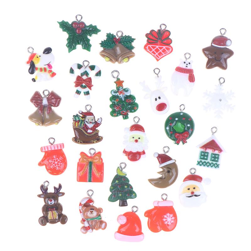 24Pcs Mixed Style Christmas Charms Snowman Santa Tree Penguin Reindeer Pendant For Diy Jewelry Accessories