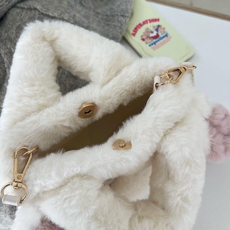 Plush Bunny Tote Bag Autumn and Winter Cute Girl's Handbag Fur Bag One-shoulder Crossbody Bag