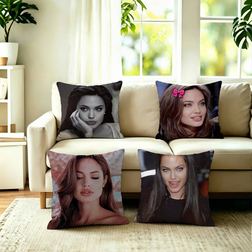 Popular Actress AAngelina Jolie Pillow Case Square DoubleSided Sofa Cushion Cover Bedroom Bedside Pillow