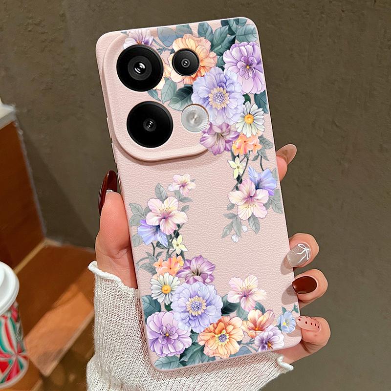 

Мягкий чехол из ТПУ с цветочным принтом и текстурой из кожи для Xiaomi 13T Pro Poco X7 X6 Redmi Note 14 Pro 13 12 11 10 Pro, ударопрочный тонкий матовый чехол для телефона Redmi Note 14 5G розовый