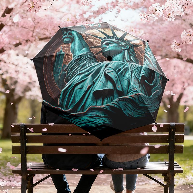 1 Stück Freiheitsstatue, USA Regenschirm Tragbarer Faltregenschirm Eisenrahmen Lochknochenstruktur Outdoor Heimregenschirm
