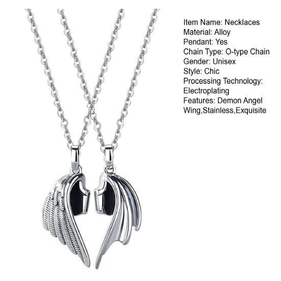 1 Paar Paar-Halsketten, Flügelform, Magnetverbindung, Liebessymbolisierung, Dämonenengel, passende Halskette, Valentinstagsgeschenk, Anhänger-Halskette