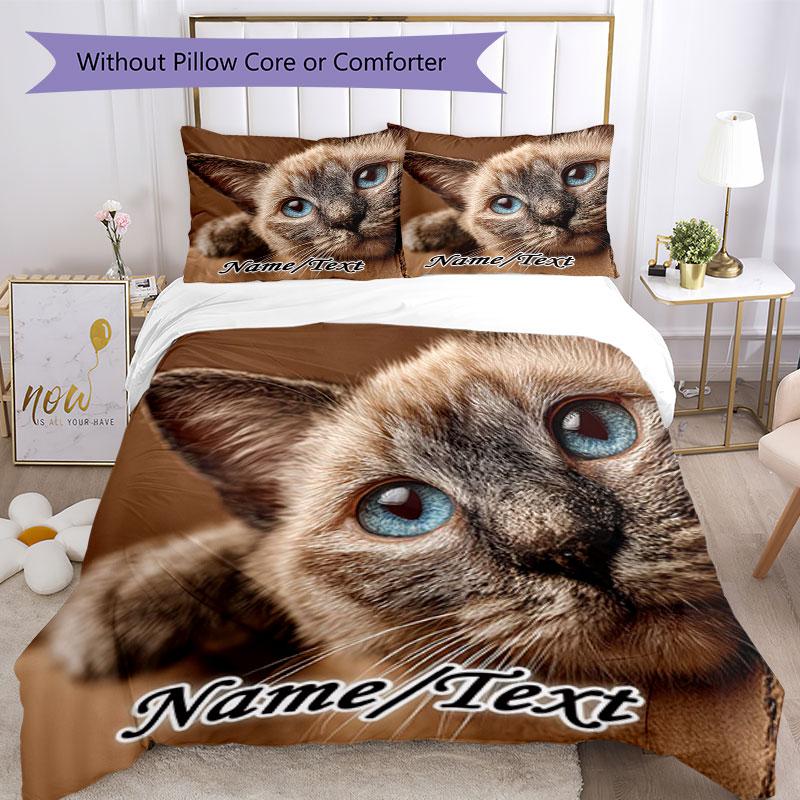 3PC Custom Name Cat Portrait Name Bedding Set Printed Bedding Set Duvet Cover Closure Includes 1 Duvet Cover & 314 Pillowcases for Bedroom
