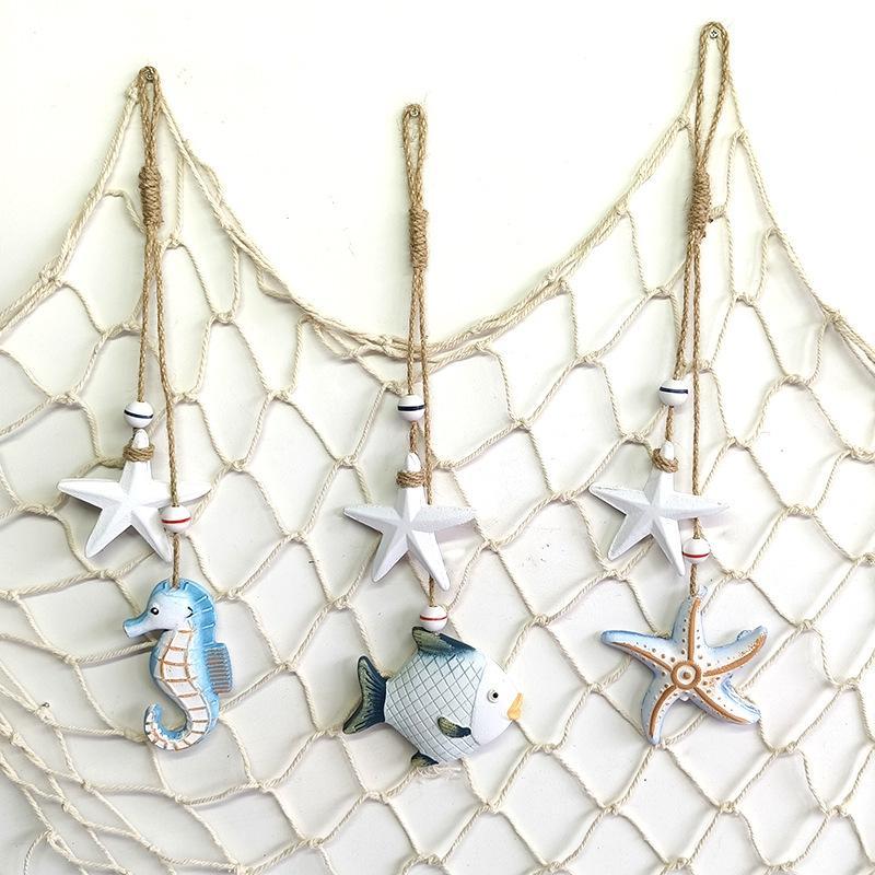 Mediterranean Style Wooden Ocean Animal With Jute Rope Wall Pendants Home Decoration For Nautical Themed Eco-Friendly Ornament