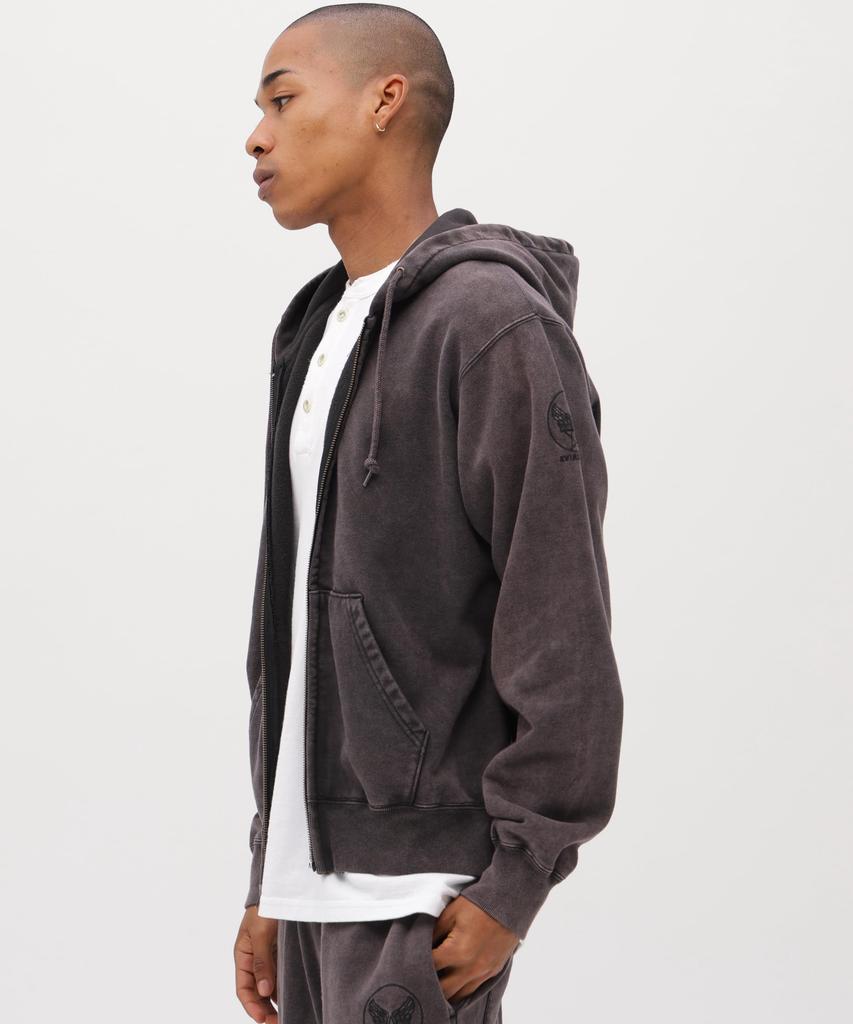 AVIREX Acid Wash Zip Up Hoodie Men's M 410 Charcoal 783-6131001
