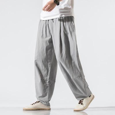 Men Summer Casual Streetwear Cotton Linen Baggy Pants Male Solid Oversized Bloomers Trousers
