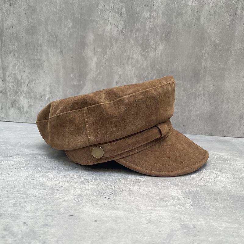 Trendy Temperament Painter Hat Brown Suede Soft Edge Flat Top Newsboy Hat Female Retro British Star Anise