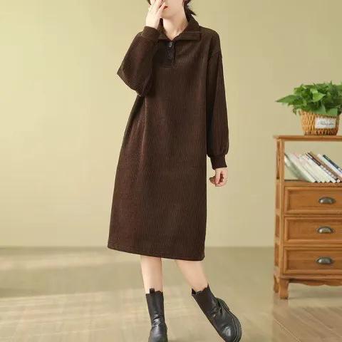 

Coffee Break French Turtleneck Long Sleeve Dress Spring New Medium and Long Loose Thickened Bottom Skirt Skinny 2XL сірий колір