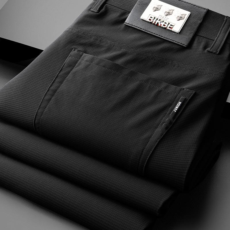 

Деловые повседневные брюки из ледяного шелка, мужские приталенные брюки со средней посадкой, летние тонкие мужские брюки прямого кроя 30 чёрный