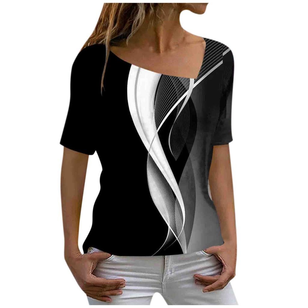 Sommer 3D-gedruckte Marmor Tie Dye Serie Damen Casual Schräghals Kurzarm T-Shirt