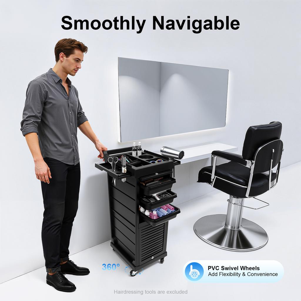 7-Tier Salon Hairdressing Rolling Cart with Wheels – Beauty Rolling Trolley Cart for Cosmetology, Makeup, Nail Supplies(Black)