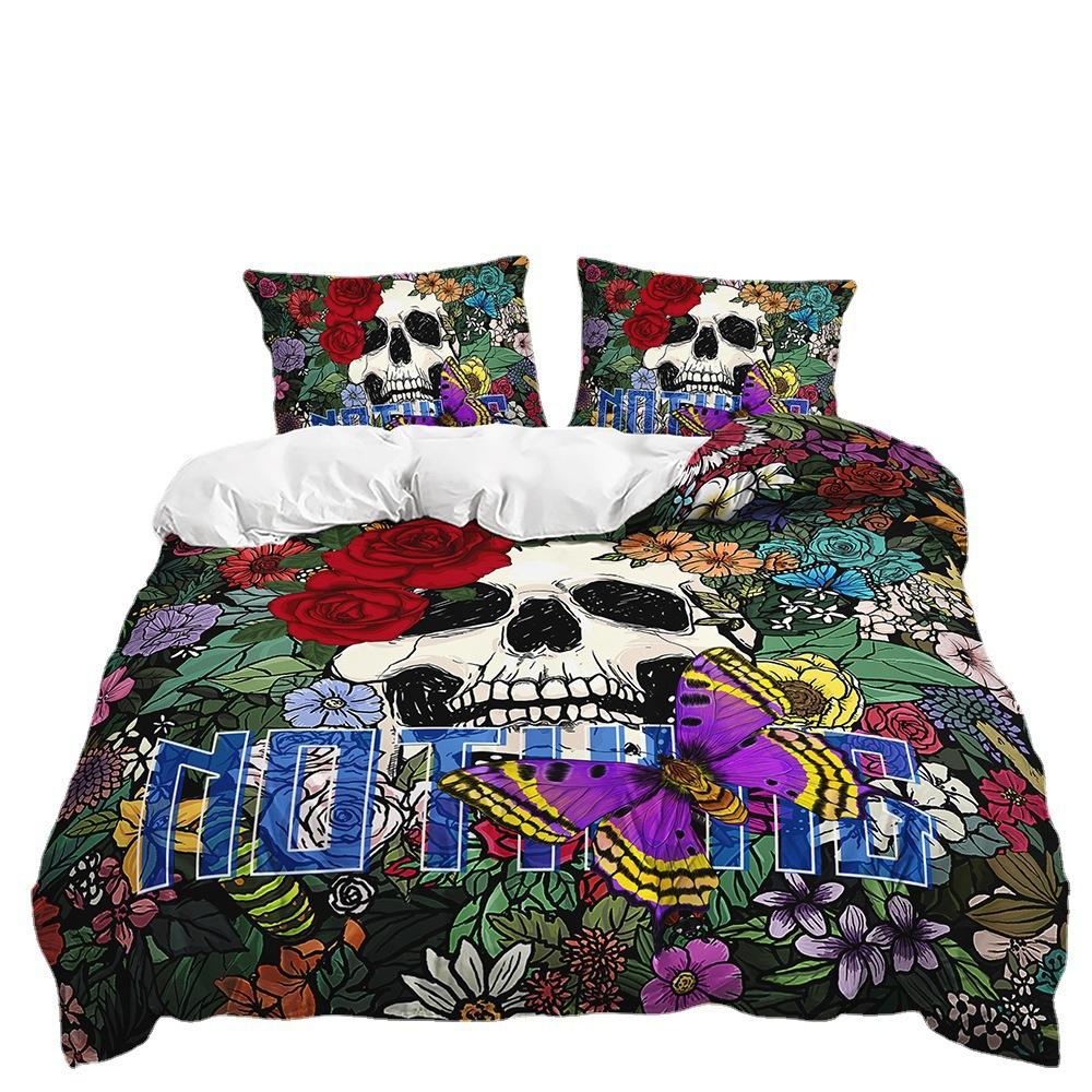 Three-Piece Quilt Cover Gothic Skull Kit Digital Printing Bedding