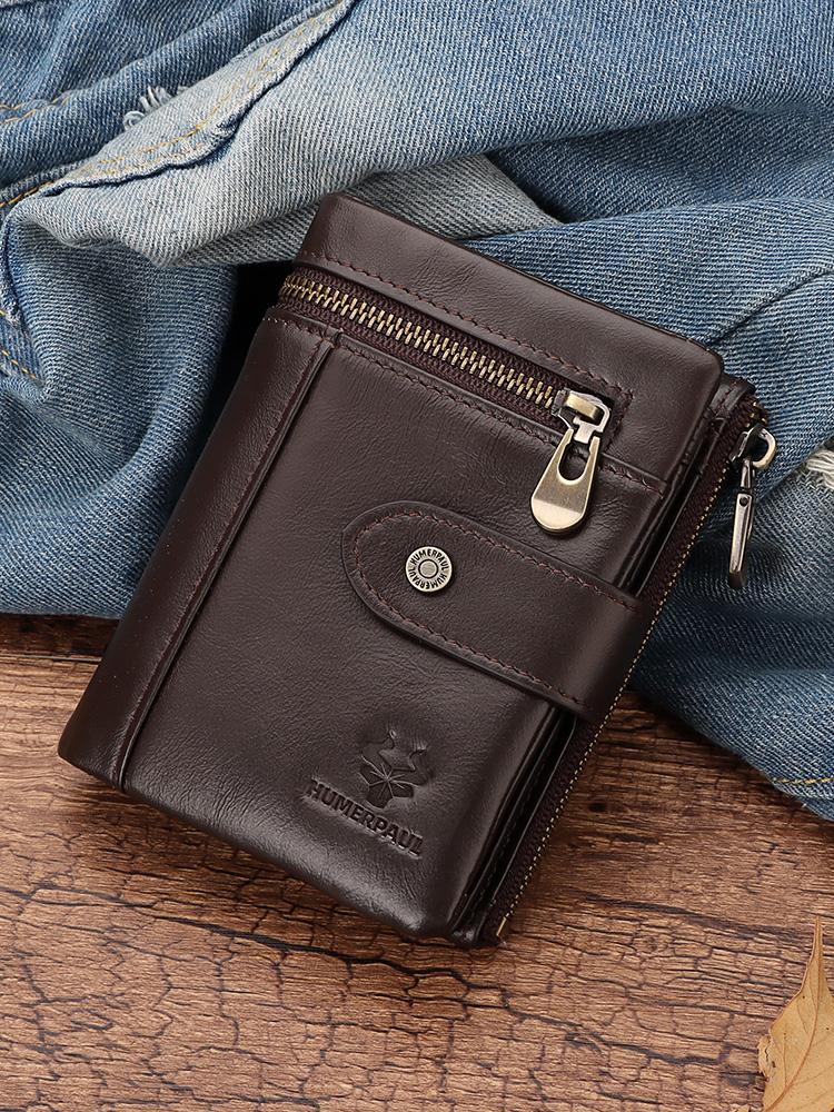 Humerpaul Portfel męski z prawdziwej skóry. Skórzana portmonetka na monety z wieloma kartami Rfid