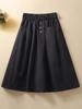 Chic Women's Elastic Waist Skirt with Button Accents and Convenient Pockets - Versatile, Comfortable Design for Casual or Work Wear