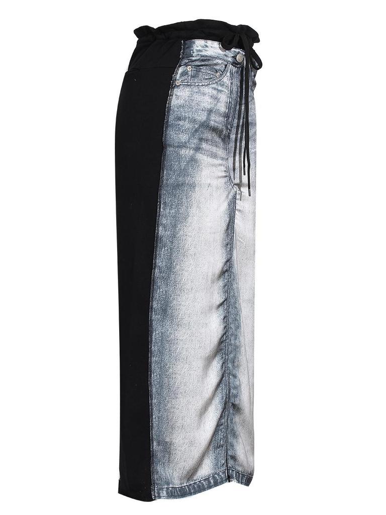 Spring-Summer Distressed Denim Patch Hoodie Long Skirt for Women