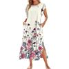 Ladies' Fashionable Summer Casual Pleated Sleeves, Loose Retro Floral Print, Short Sleeves, Round Tie, Pocket Beach Dress