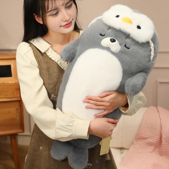Seal Plush Pillow Sleeping Seal Stuffed Animal with Removable Accessories Soft Cuddly Pillow for Hugging
