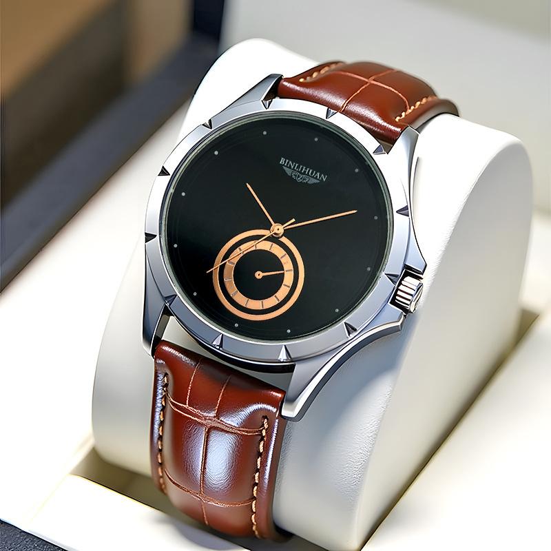 Minimalist Business Watch for Men Quartz Clock Leather Wristwatch