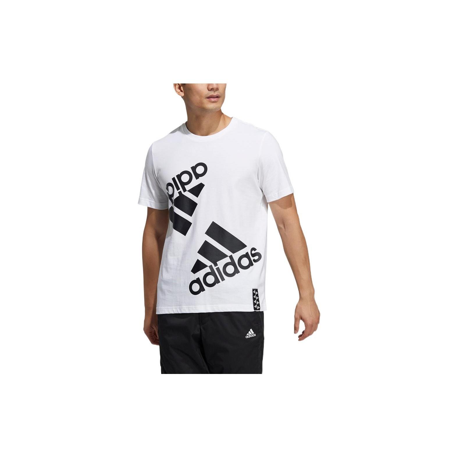adidas Contrasting Colors Large Logo Printing Sports Gym Round Neck Short Sleeve White Men s HE7410 L