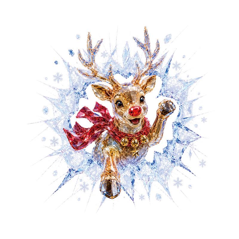 3D Crystal Reindeer Static Cling Window Sticker Christmas Decoration Removable No Residue Glass Storefront Decor