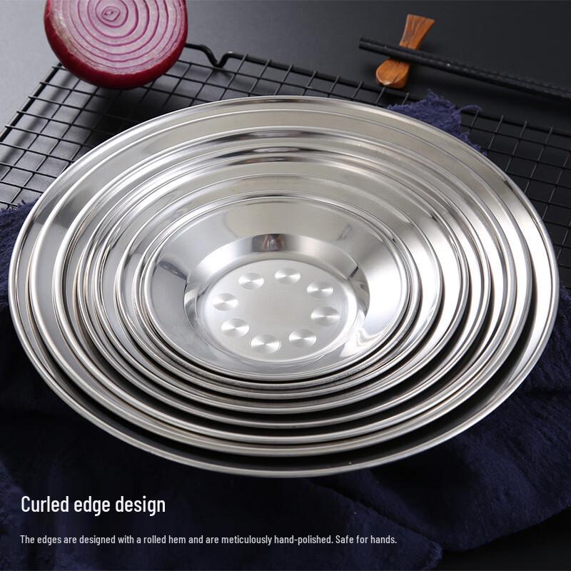 Yuzhuxun 22cm Stainless Steel Shallow Serving Plates - 5 Pack