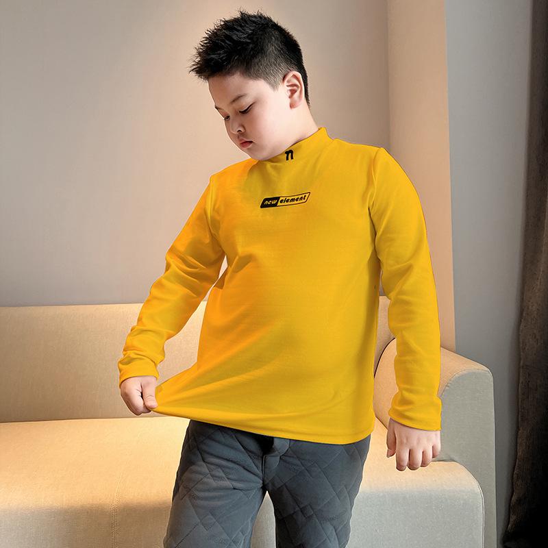 Plus Size Kids Long Sleeve T-Shirt for Boys & Girls - Thick Cotton Autumn/Winter Base Layer with Half-High Collar for Older Children.