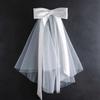 Premium Shawl Long Satin Bow Veil Romantic Soft Tulle Bride's White Headgear Handmade Soft Bridal Headdress Church