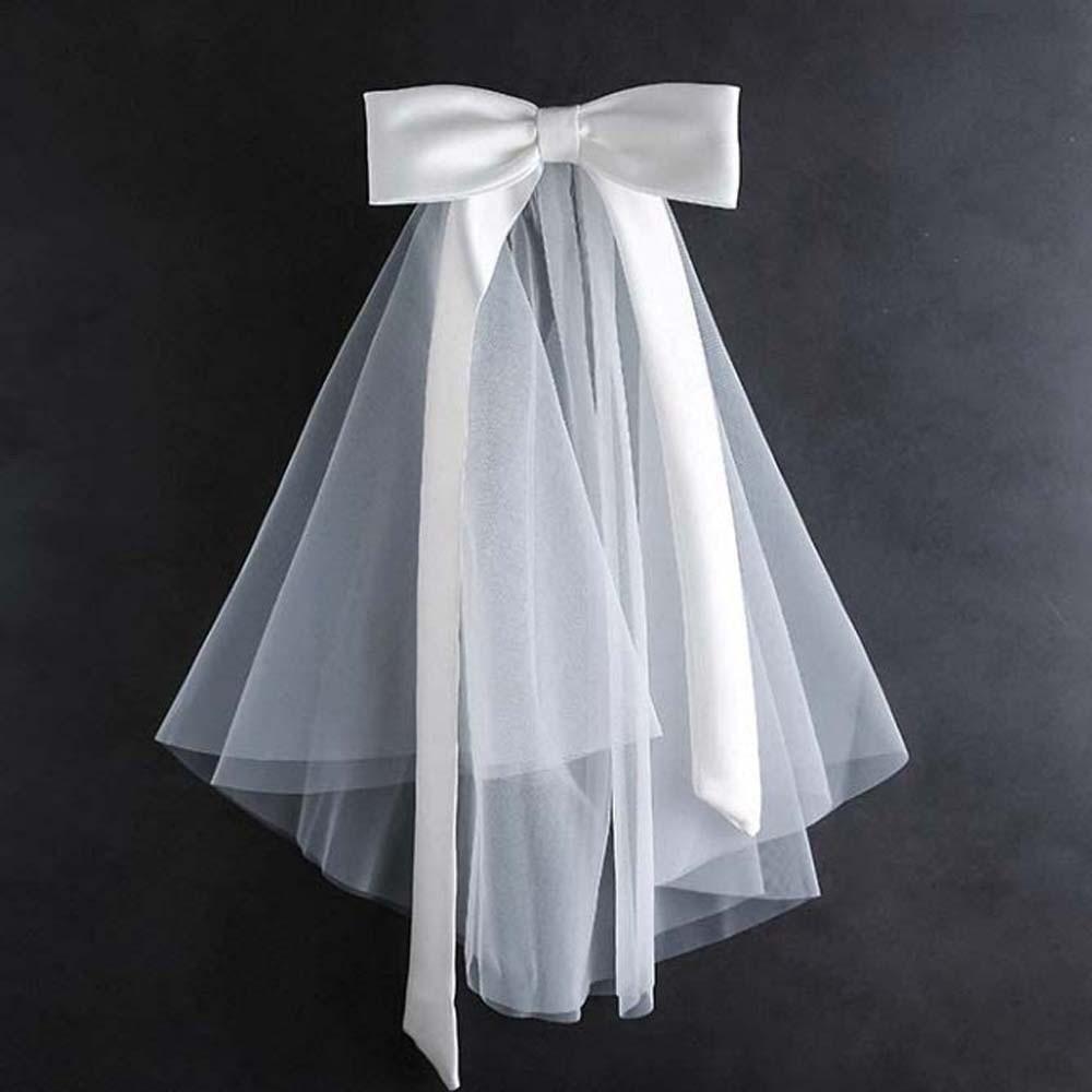 Premium Shawl Long Satin Bow Veil Romantic Soft Tulle Bride's White Headgear Handmade Soft Bridal Headdress Church
