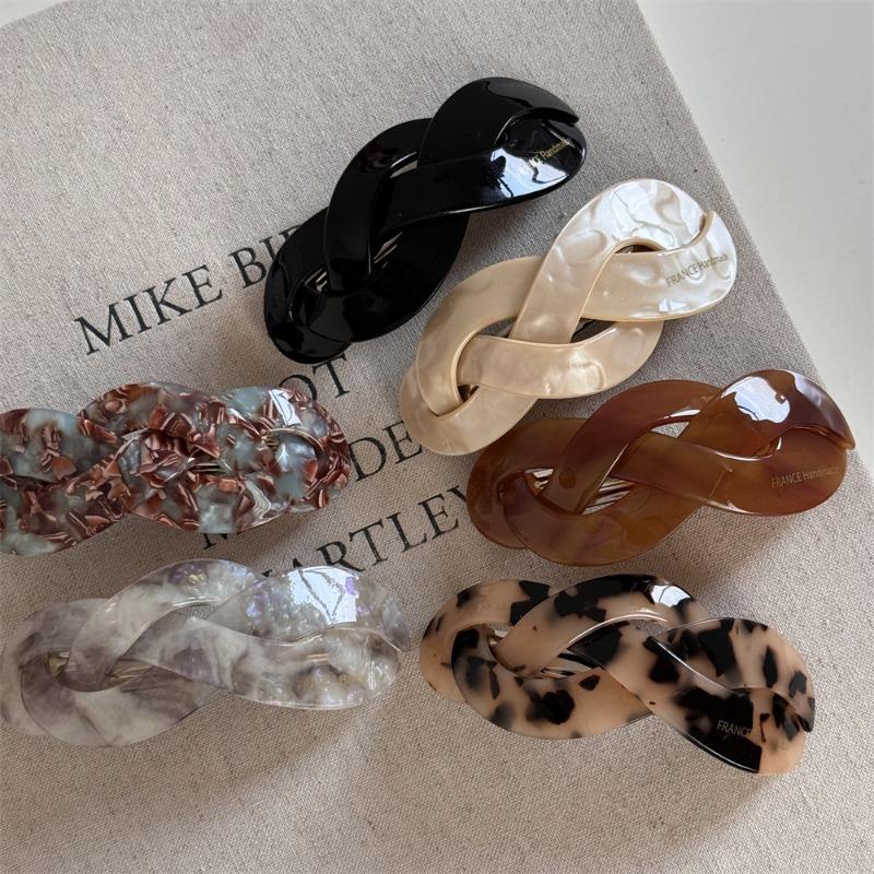 Korean version fashion French retro twist woven shape large ponytail spring clip disc hair top clip hair accessories new