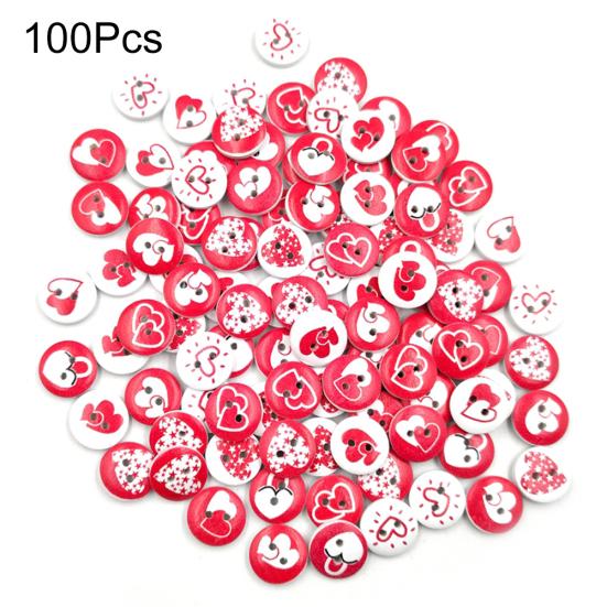 100Pcs Round Love Heart Wooden Buttons Sewing Scrapbooking Cards Craft DIY Decor