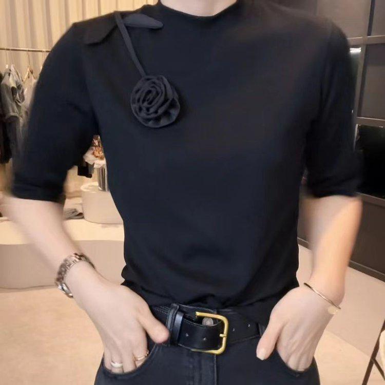 

2025 Autumn Women s Slim Fit Solid Color Fashionable T-Shirt 2XL (60-65 kg) чёрный