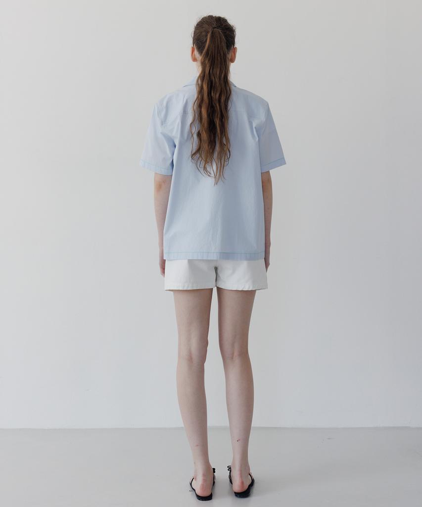 Tudument Stitched Open Collar Shirt L.Blue