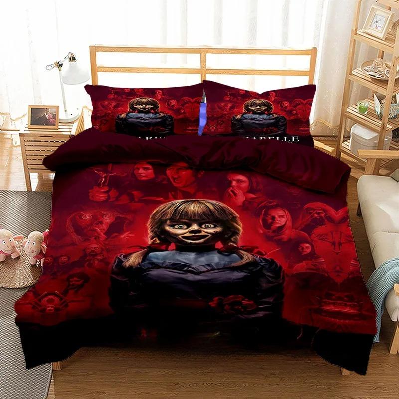 3D-trykk Skrekkfilm Annabelle Sengetøy Sett Dobbel Twin King Dynetrekk Dynevar Putevar Gutter Jenter Voksne Soverom