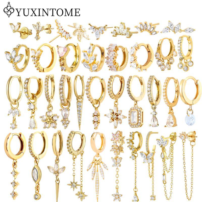Dames 925 Zilveren Oorstekers Kristal Zirconia Waterdruppels Stud Hoops Goud Huggie Oorbellen Premium Luxe Feest Sieraden