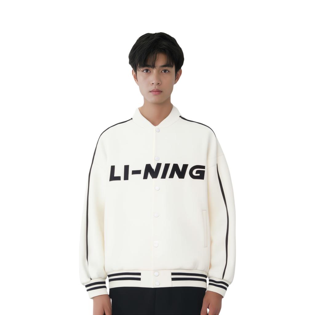 LiNing Sports Lifestyle Series Color Block Logo Letter Embroidered Sports Cardigan Long Sleeve Baseball Jacket Unisex Jackets Off-White AWDU913-1