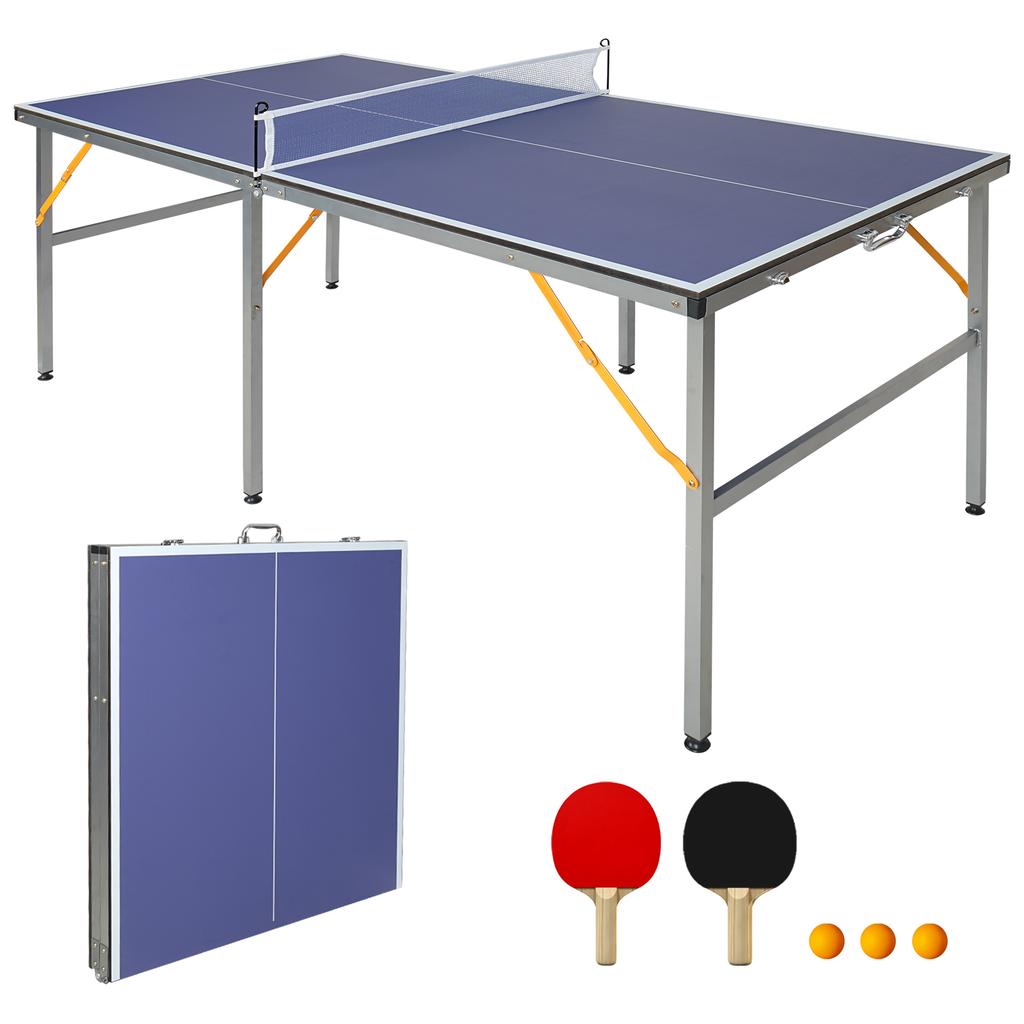 182x91cm/6x3ft Professional Portable Folding Ping Pong Table, Table Tennis Game Set with Net, 2 Paddles & 4 Balls for Adults and Teens
