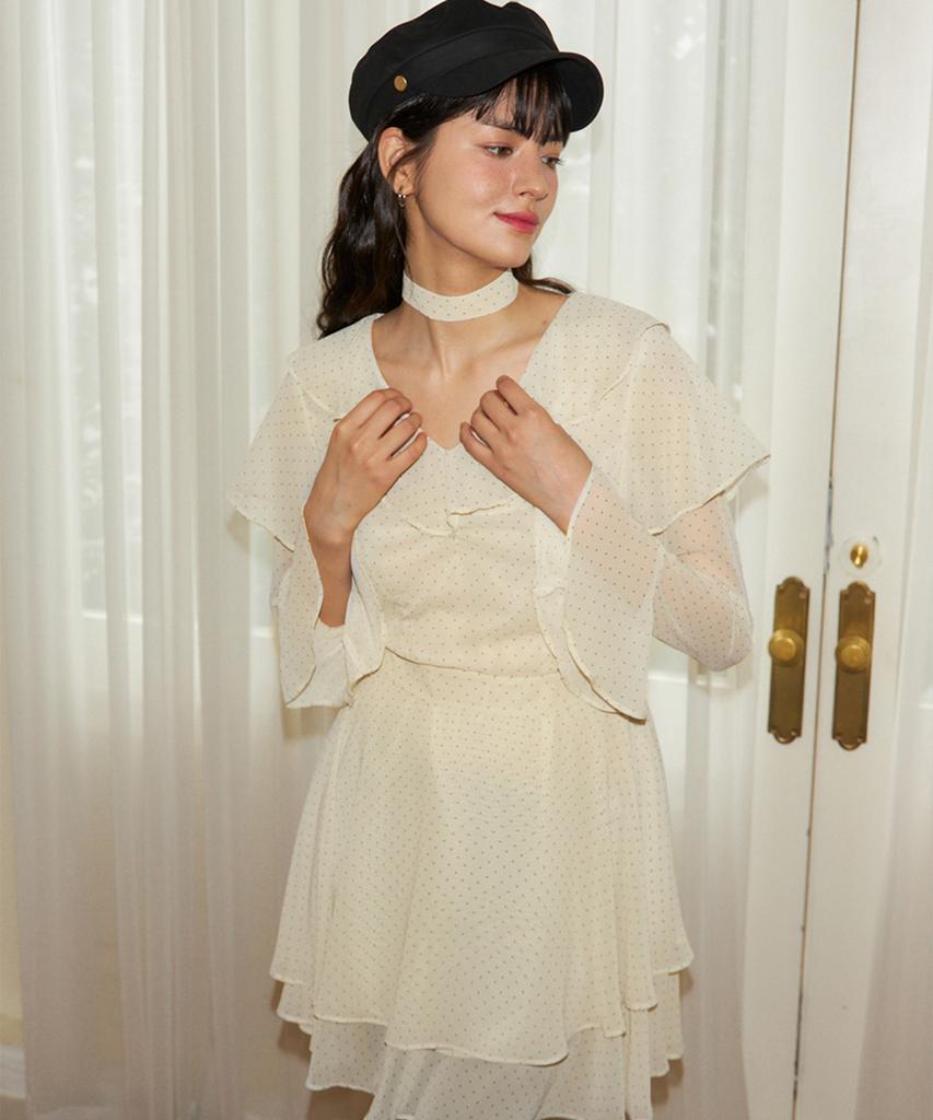 Salon De Yon Choker Chiffon Mini Dress_ Ivory