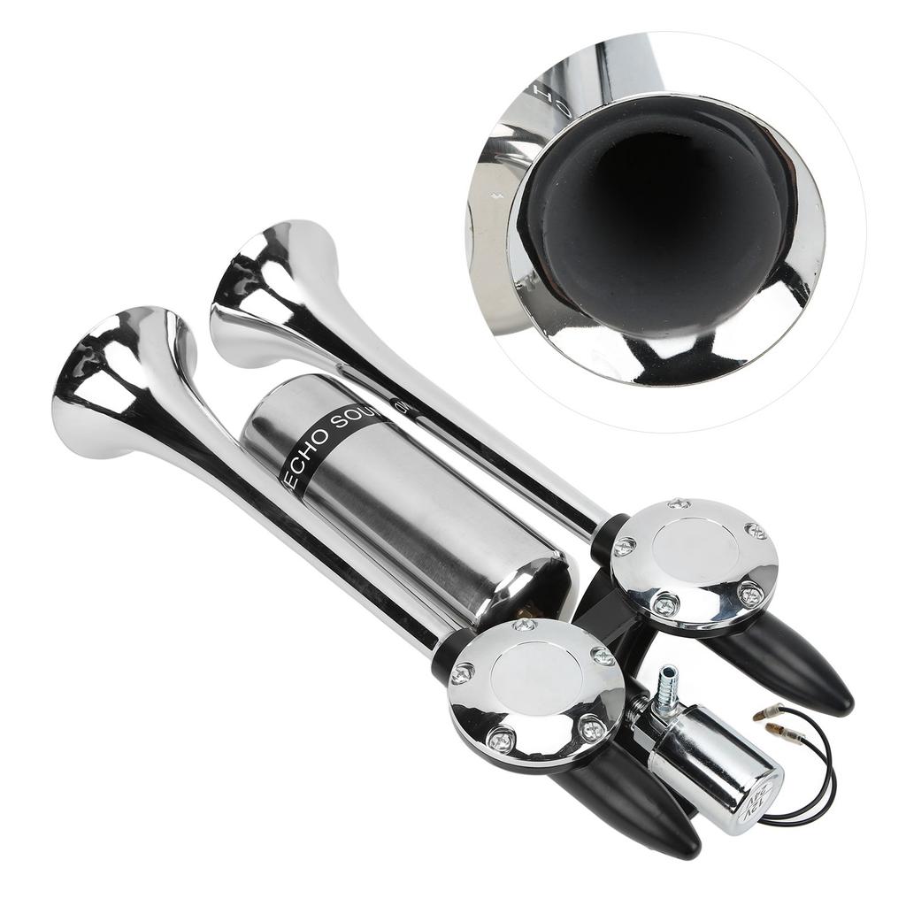 300DB Car Air Horn Zinc Alloy Chrome Plating Double Tube Loudspeaker for Train Ship SUV RV Truck Motorcycle DC 12V 24V