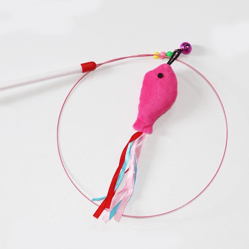 Long Rod Steel Wire Feather & Bell Cat Teaser - Durable Bite-Resistant Interactive Toy