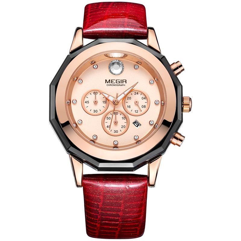 Watch Fashion Multifunctional Waterproof Diamond Enlaid Calendar Large Dial Ladies Gift Watch 2042L