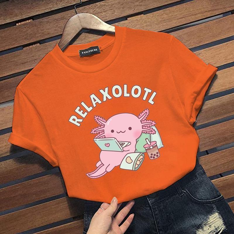 

Новая персонализированная креативная футболка с графическим принтом аксолотля, милая футболка RELAXOLOTL в стиле харадзюку, повседневная свободная футболка с коротким рукавом 4XL