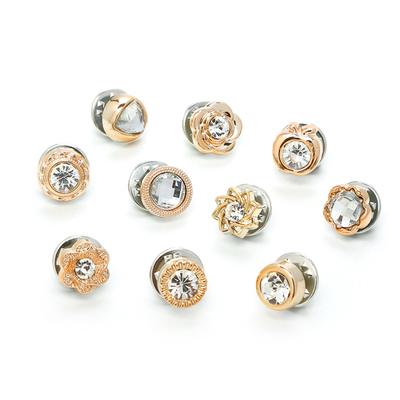 10pcs Flower Button Shirt Chiffon Cardigan Neckline Brooch Pin Cufflinks Scarf Buckles Zircon Style