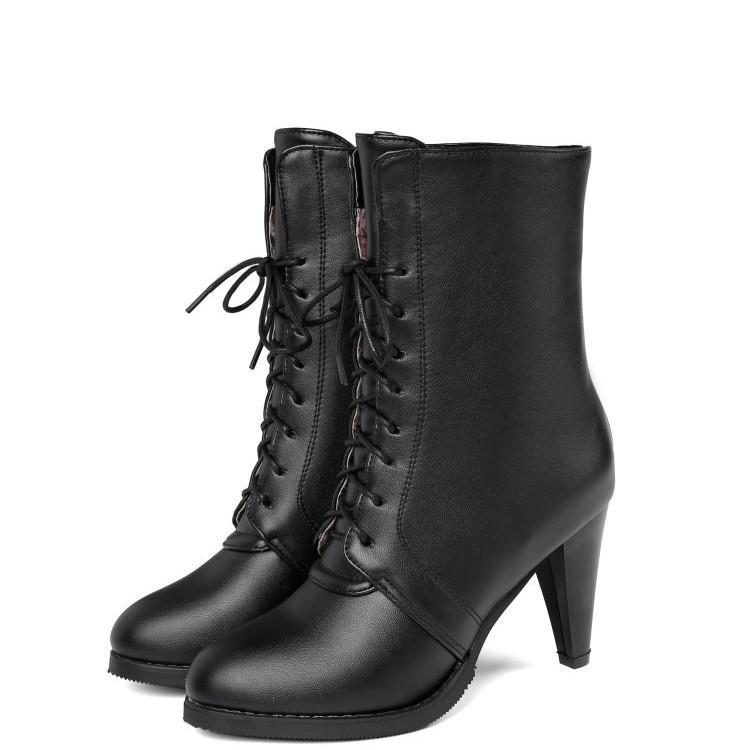 European & American Pointed Toe Lace-up Women's High Heel Ankle Boots, Autumn/Winter Plus Size, Sizes 34-45.