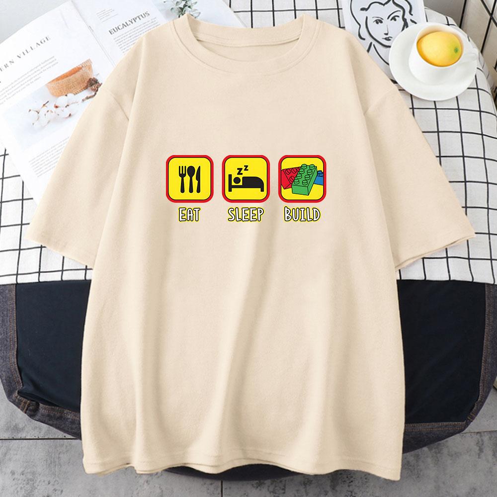

Space T-shirt Building Block Cartoon Print 100% Cotton Tee-shirt Pop Casual Tshirt O-neck Tees Comfortable Top XS
