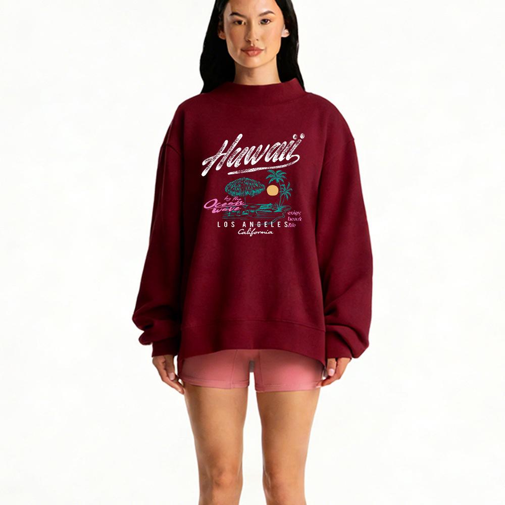 Autumn Women's Loose Fit Mid-High Neck Hoodie - European Size, Trendy Long Sleeve, Comfortable & Casual.
